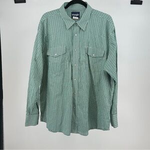 Wrangler Green Navy Blue Checkered Men's XXL‎ Western Shirt Pearl Snap